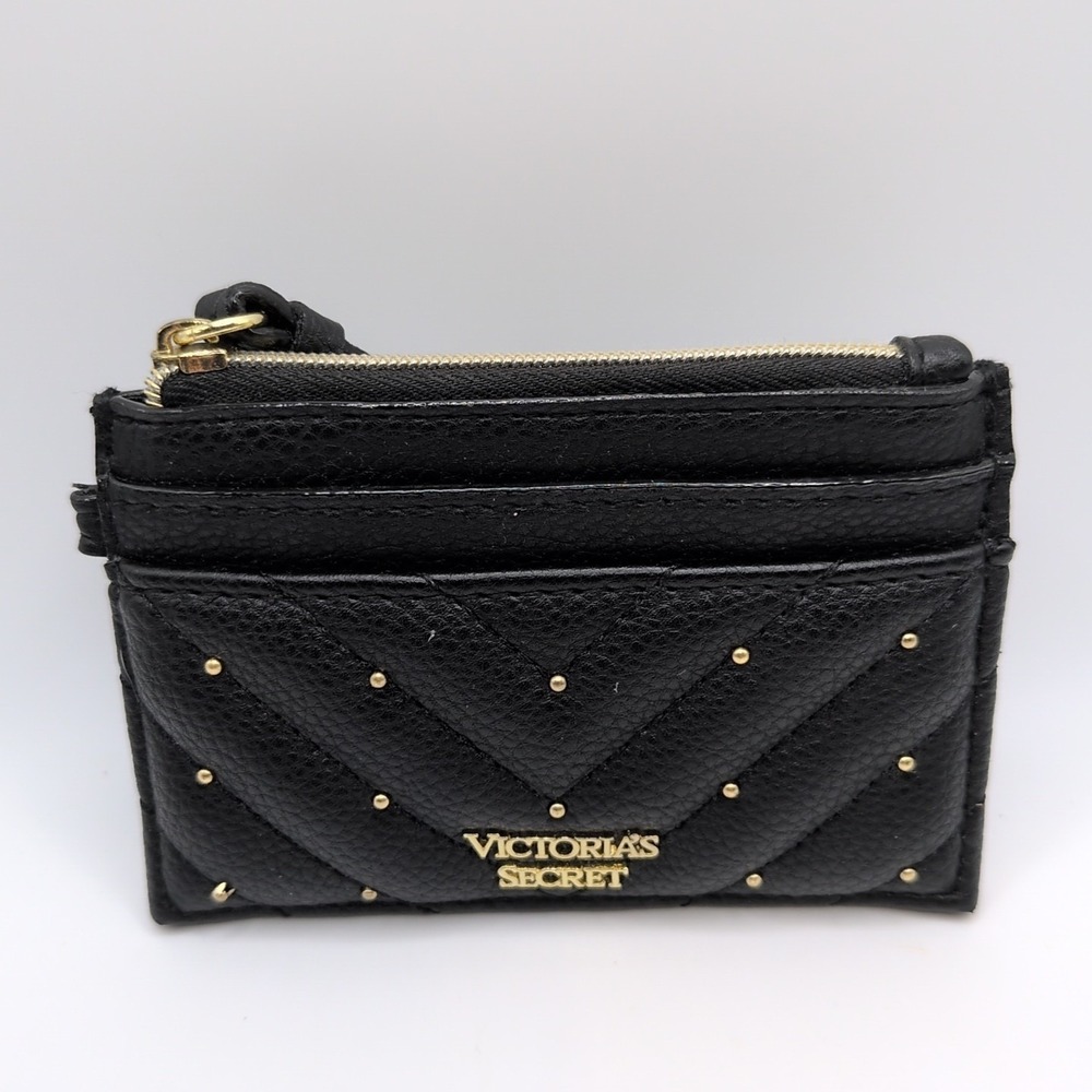 VICTORIA'S SECRET ID CARD CASE HOLDER Zip Wallet - NWOT Black Ships For Free